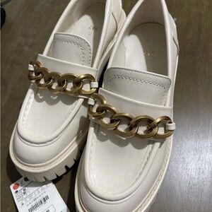 Zara Cream Loafers with Gold Chain Accent